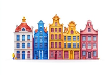 Fototapeta premium Vibrant row of Dutch houses with bold colors and unique architectural styles, reflecting cultural heritage and urban charm