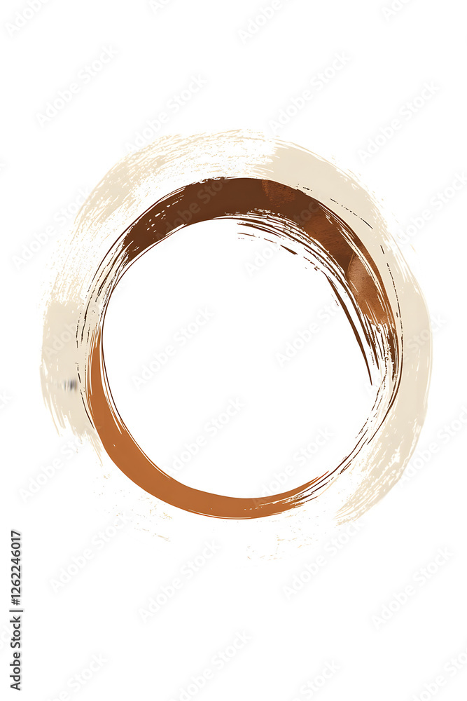 Poster abstract circular design with beige and brown tones. the image features a textured, painterly style 