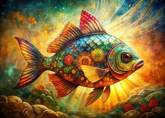 Fototapeta premium Boho Fish Double Exposure: Textured Background Art Print
