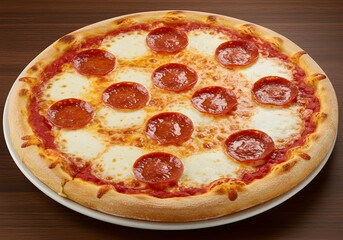 Pepperoni Pizza on Wooden Surface