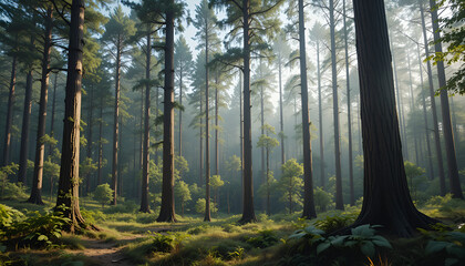 Naklejka premium The forest has young trees, big trees, and wide and tall forests.