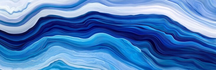 A horizontal banner featuring baby blue, midnight blue, and dark turquoise hues, with dynamic curved lines and fluid waves, has been designed to move