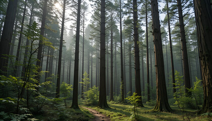 Fototapeta premium The forest has young trees, big trees, and wide and tall forests.
