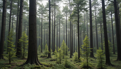 Fototapeta premium The forest has young trees, big trees, and wide and tall forests.