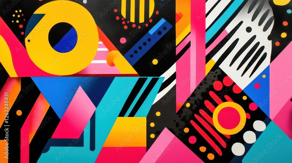 Poster colorful geometric abstract art with shapes and patterns in vivid colors