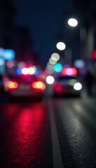 Blurred police lights, chaotic crime scene investigation, motion, vibrant