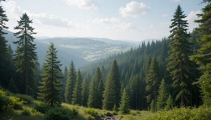 Obraz premium The forest has young trees, big trees, and wide and tall forests.