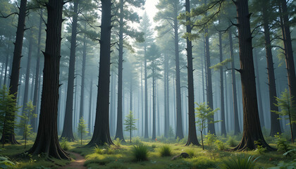 Naklejka premium The forest has young trees, big trees, and wide and tall forests.