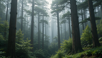 Fototapeta premium The forest has young trees, big trees, and wide and tall forests.