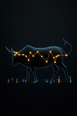 A bull charging through a glowing line chart.