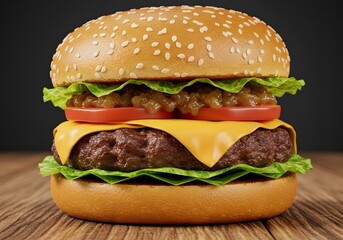 Classic Cheeseburger on Wooden Surface