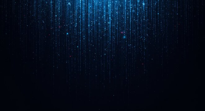 Falling binary code and data points on dark blue