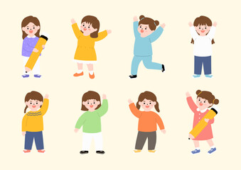 Vector illustration of cute elementary school students.