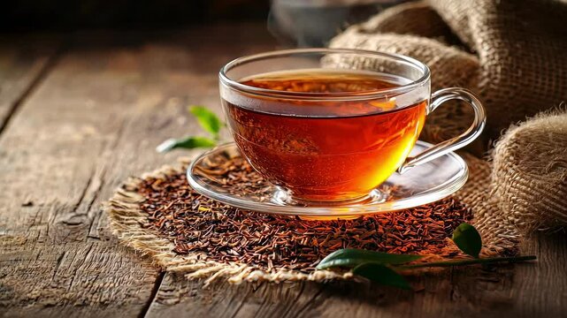 Cup of rooibos tea. Selective focus