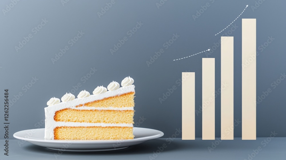 Poster a cake slice on a plate with a graph illustrating pricing per slice.