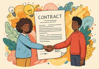 Business Handshake in Front of Contract Document