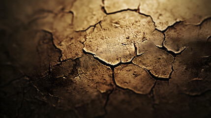 Fototapeta premium Cracked earth texture with warm, earthy tone, showcasing natural patterns and details. This evokes sense of arid landscapes and passage of time