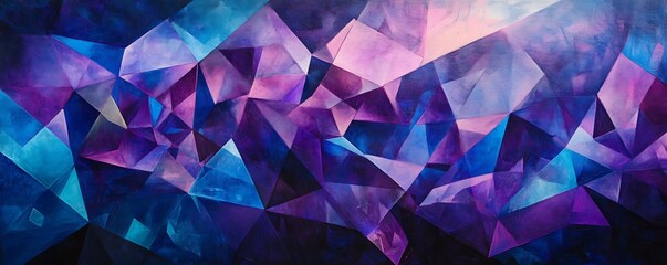 A vibrant abstract background image featuring geometric shapes in a blend of purple and blue hues, perfect for creative projects, digital designs, and modern artwork.