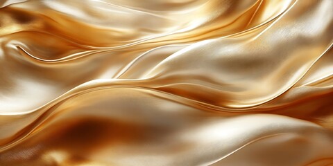 Fototapeta premium Golden silk fabric waves, luxurious texture, abstract background, design element