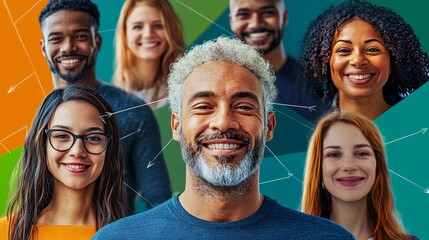 Obraz premium Group of people smiling and posing for a photo. The photo is titled 