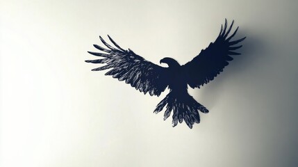 Fototapeta premium Majestic Silhouette of a Flying Bird Against Plain Background
