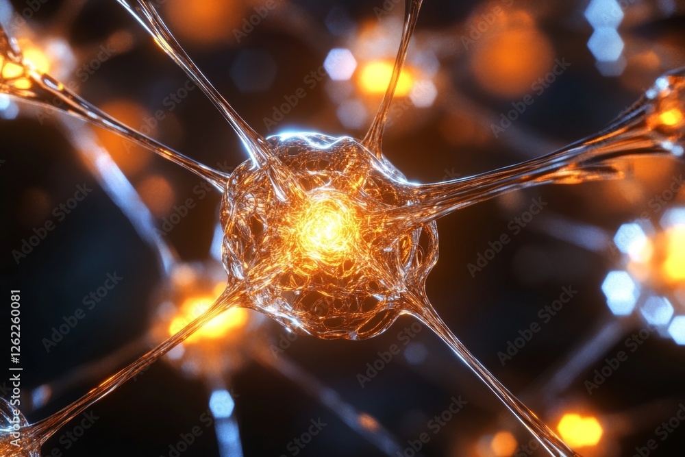 Poster glowing neural network in the brain connections and activity of neurons in 3d render