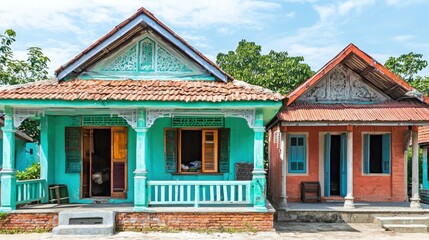Obraz premium Colorful traditional houses, Asian village, vibrant exteriors