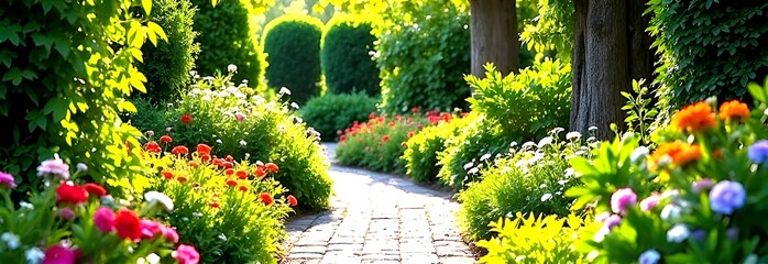 Banner. A sunny day creates a warm atmosphere, emphasizing the beauty of nature and the professionalism of gardeners. This image is perfect for illustrating landscaping and landscaping services.