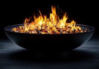 Vibrant Flames Dancing in a Dark Background with Glowing Charcoal for Fire Pit and Outdoor Gatherings Lighting Atmosphere