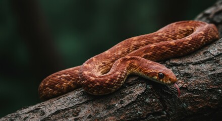 Fototapeta premium Elegant Corn Snake Lounging on a Mossy Branch in Natural Habitat