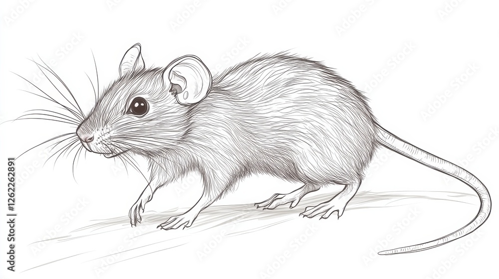 Poster detailed sketch of a realistic mouse walking on a surface