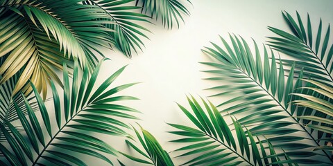 Vintage Tropical Palm Leaves & Fronds White Background - Stock Photo, Image, Photography, Illustration