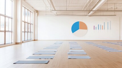 A community yoga studio with a pie chart comparing class attendance rates.
