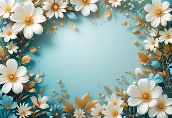Elegant White Flowers and Gold Leaves Frame