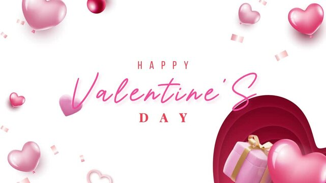 4k animaton white background with pink love, valentine day, motion