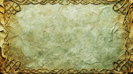 Vintage textured background with ornate celtic knot border in gold tones