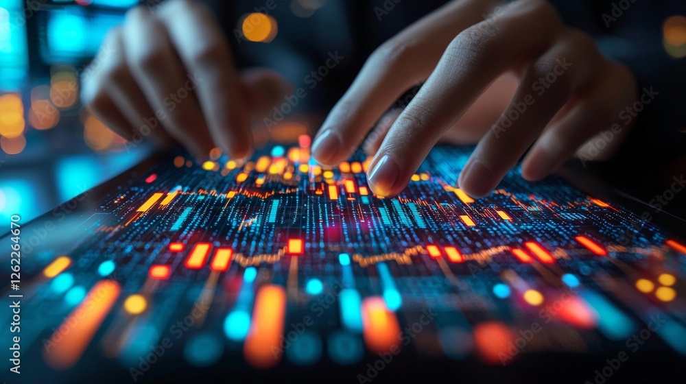 Poster data analysis action financial market digital interface tech environment close-up view interactive v