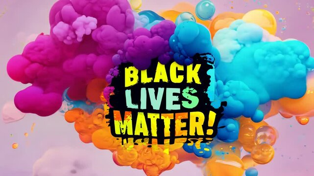 A colorful background with the words Black Lives Matter written in black. The background is filled with smoke and colorful swirls