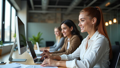 Happy Businesswomen Working in Office