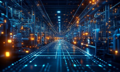 Fototapeta premium Futuristic Distribution Hub: AR Visualization of Smart Logistics Operations, Generative AI