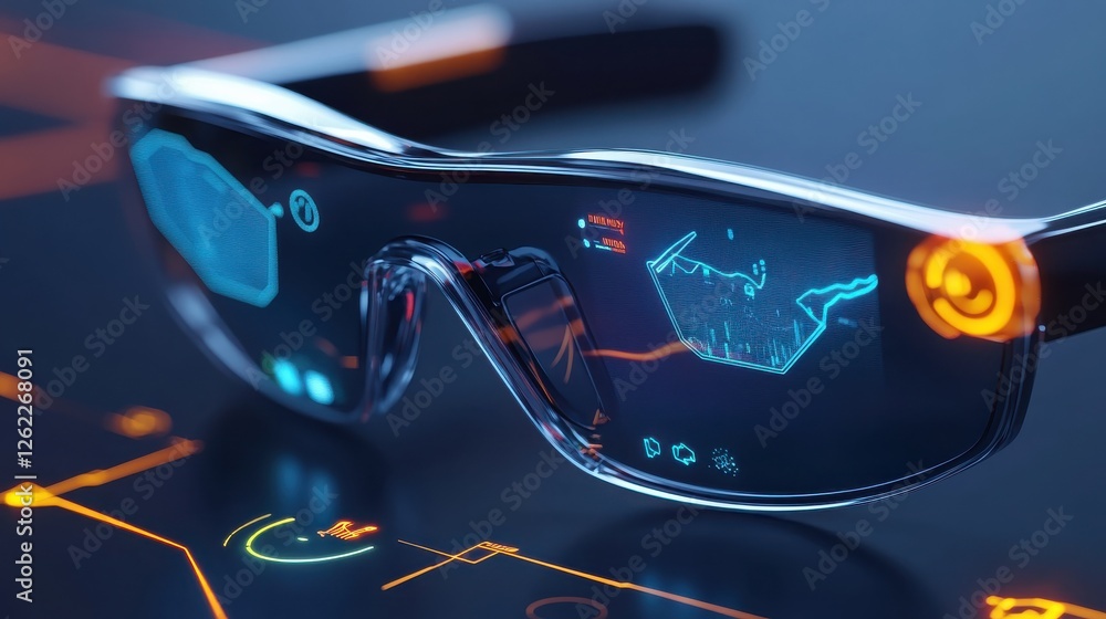 Poster futuristic augmented reality glasses with digital display interface
