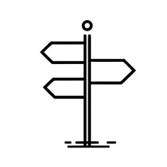Direction signpost icon, black and white PNG for navigation and travel designs