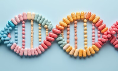 Colorful capsules arranged like DNA strands