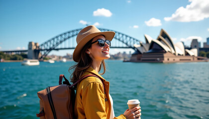 Fototapeta premium Sydney Travel: Happy Woman Enjoying the City