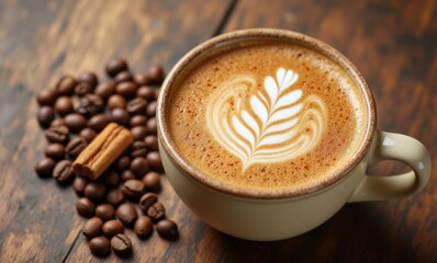 Latte art on a cozy wooden table
