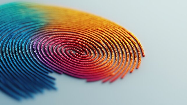 Colorful fingerprint with intricate texture, representing identity and security in a digital context.