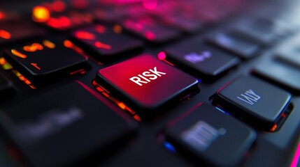 Close-Up Photograph of Illuminated Mechanical Keyboard with Risk Key Highlighted