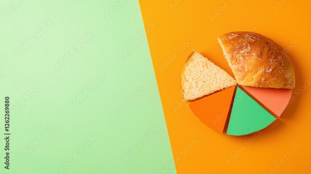 Poster a conceptual image of a bread roll with a cost breakdown pie chart.