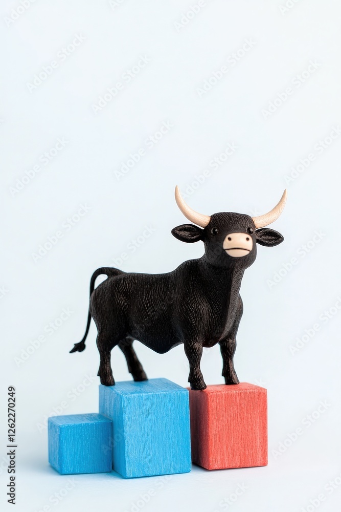 Poster a conceptual image of a bullish chart supported by a symbolic bull.