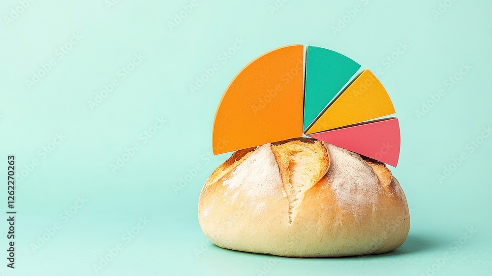 Poster a conceptual image of a bread roll with a cost breakdown pie chart.